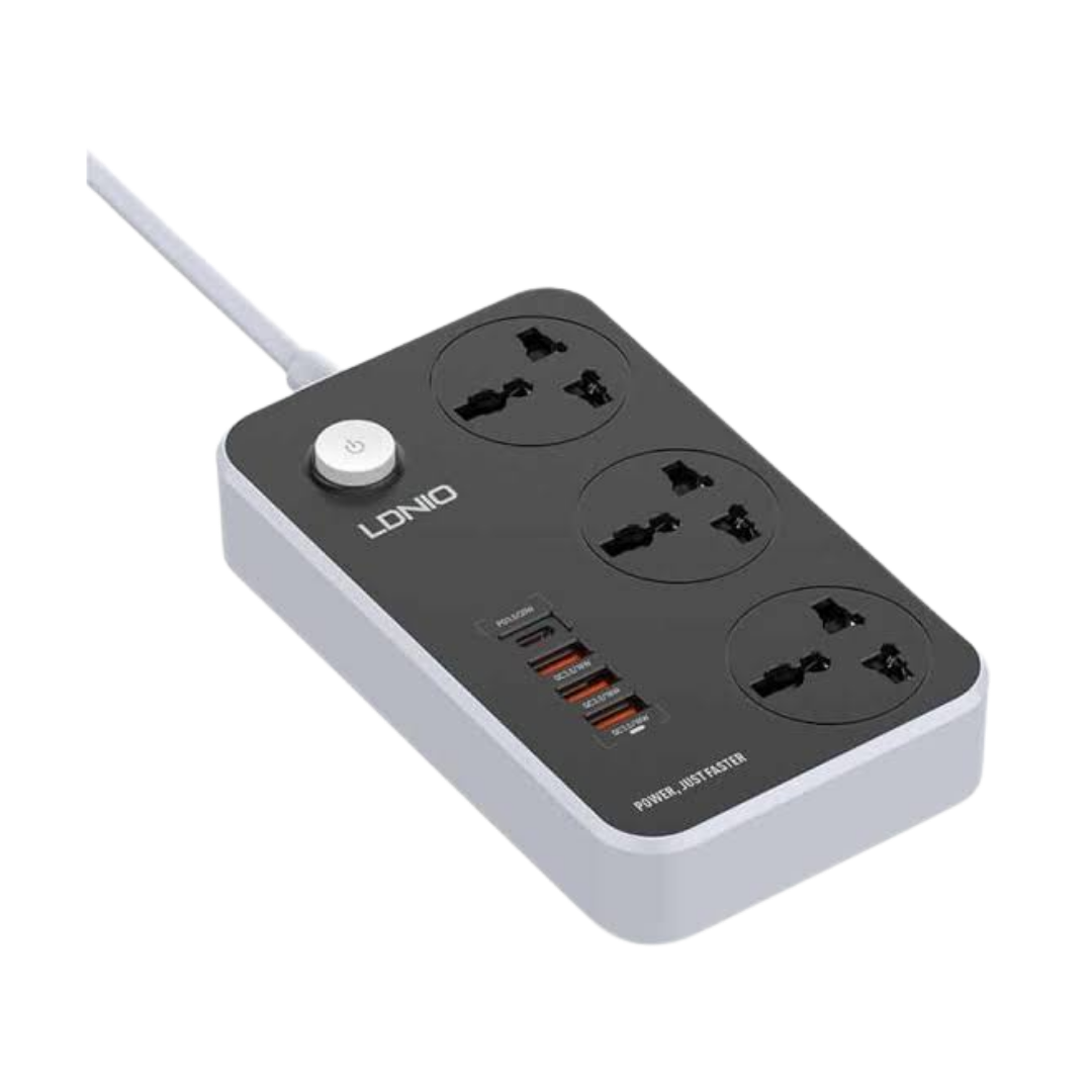 LDNIO SC3412 38W PD20W Power Strip 3 Socket Outlets and 3 QC 3.0 USB